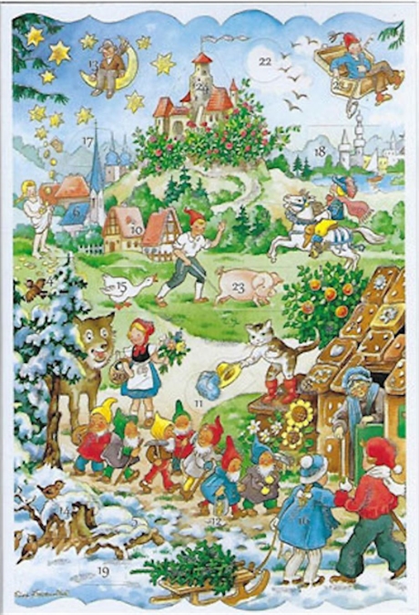 Julkalenderkort med glitter & kuvert – Fairytale MÅRTEN GÅS 11,5x17cm