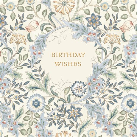 Dubbelt kort m kuvert, blank insida – "Birthday Wishes" William Morris 16x16cm