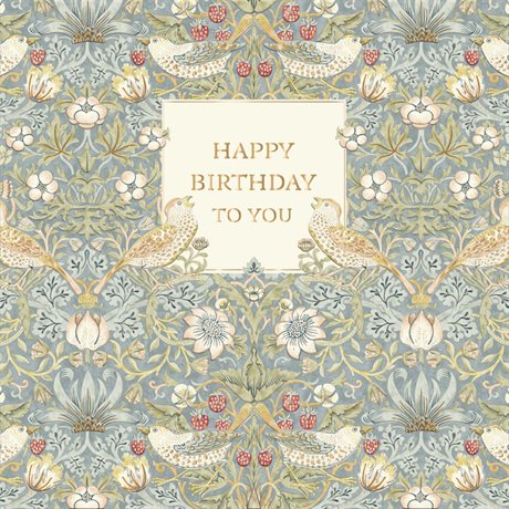 Dubbelt kort m kuvert, blank insida – "Happy Birthday To You" William Morris 16x16cm