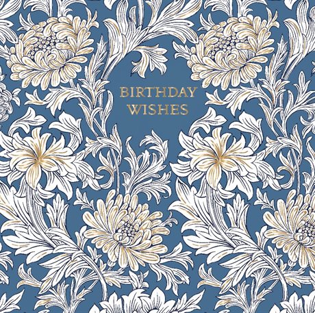 Dubbelt kort med kuvert, blank insida – "Birthday Wishes" William Morris 16x16cm
