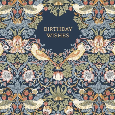 Dubbelt kort med kuvert, blank insida – "Birthday Wishes" William Morris 16x16cm