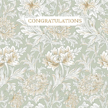 Dubbelt kort med kuvert, blank insida – "Congratulations" William Morris 16x16cm