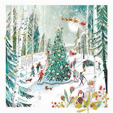 Box med 5 kort & kuvert – Magical Tree, Christmas Box Deluxe 17x17cm