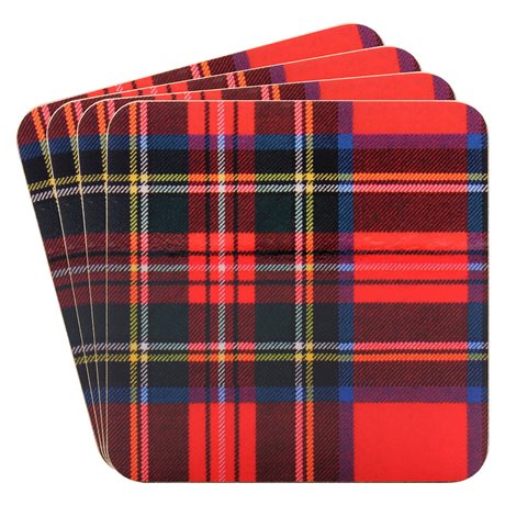 Fyra glasunderlägg Tartan