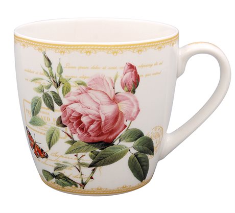 Stor frukostmugg i mönstret Redouté Rose i fin låda