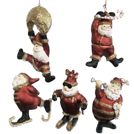 Julkula FUN SANTA – Tomte "in action" med glitter & hänge 10cm pris/st