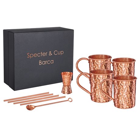 Moscow mule muggar i äkta koppar set med 4 muggar & drinktillbehör, Barca