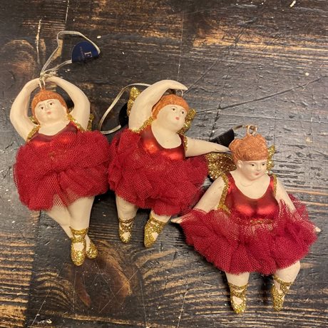 Julkula BALLERINA med tyllkjol & detaljer i guldglitter 3 olika Pris/st