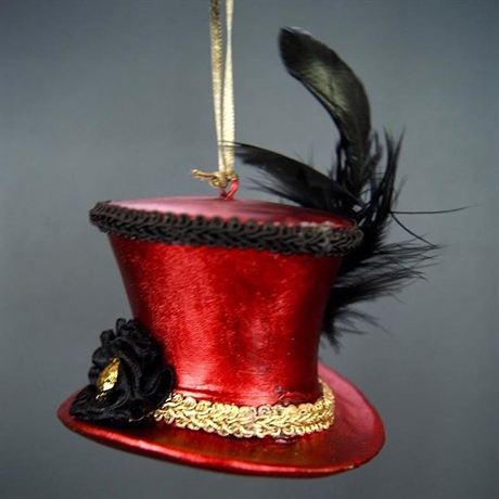 Julkula HAT ORN – viktoriansk hög hatt med fjädrar, glamour & glitter H:7cm