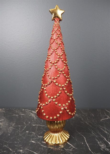 Dekorationsgran i poly – Röd & Guld Höjd:29cm 