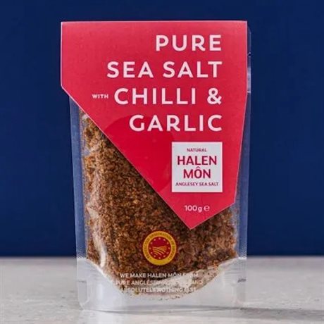 HAVSSALT MED CHILLI & VITLÖK – Halen Môn Pure Sea Salt Chilli & Garlic 100g