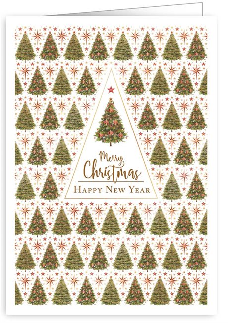 Julkort dubbelt med kuvert & blank insida – Christmas Trees Pattern 11,5x16,3