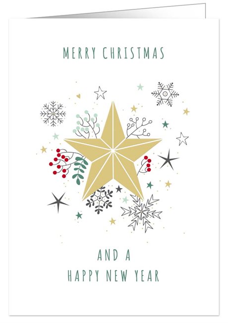 Julkort dubbelt med kuvert & blank insida – Star 12x17
