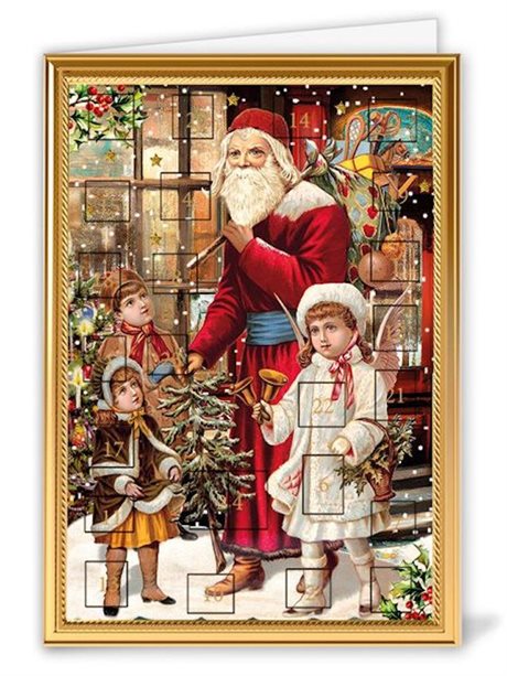 Kalenderkort, dubbelt med kuvert & blank insida – Santa & Children 11,5x16,3cm