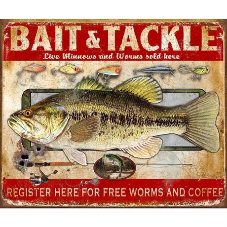 Plåtskylt Retro – Bait & Tackle 32x41cm