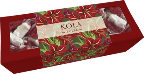 Kola i fin pappask – Polka & Röda julblommor Amaryllis Vintage 200g