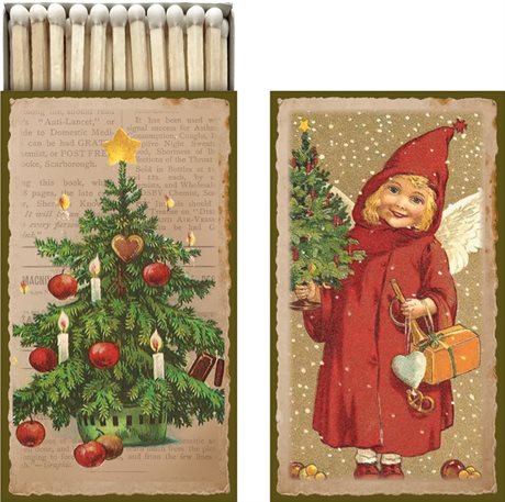 TÄNDSTICKOR VINTAGE Julkollage Gran & Ängel 6x11cm