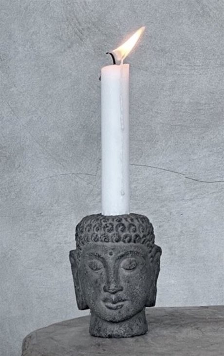 Ljushållare BUDDHA YONO i sten – Grå med krull Ø8cm H9,5cm