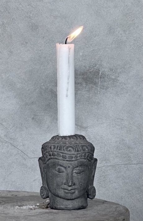 Ljushållare BUDDHA YONO i sten – Grå med ring i örat  Ø8cm H9,5cm