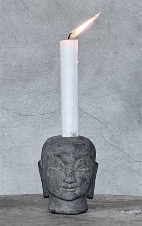 Ljushållare BUDDHA YONO i sten – Grå med kalt huvud Ø8cm H9,5cm