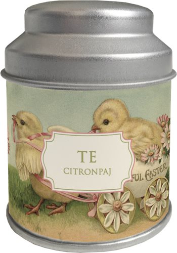Te i fin vintage plåtburk – Påskkycklingar Smak: Citronpaj