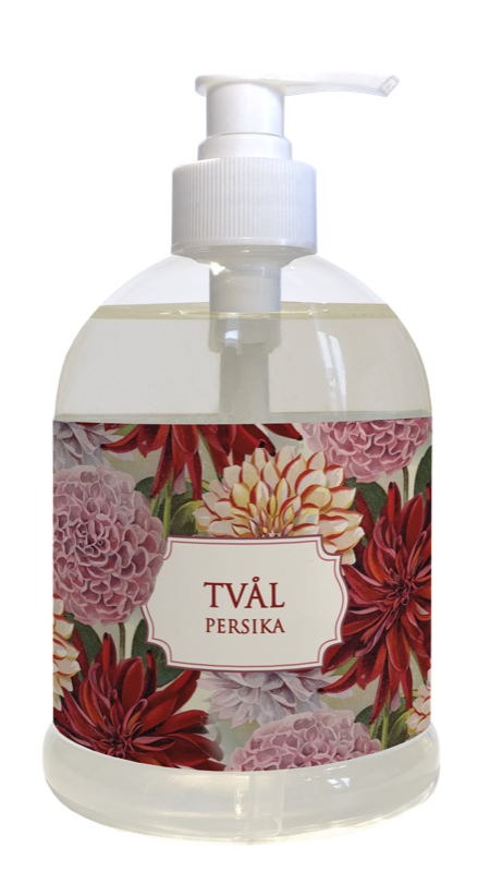 Flytande tvål med Vintagemotiv – Persika / Dahlior 500ml