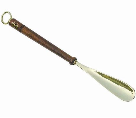 Skohorn i mässing med långt skaft i trä & ankarmotiv 47cm 