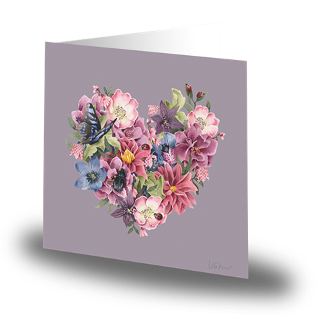 Kvadratiskt kort med kuvert – Flower Heart 15x15cm