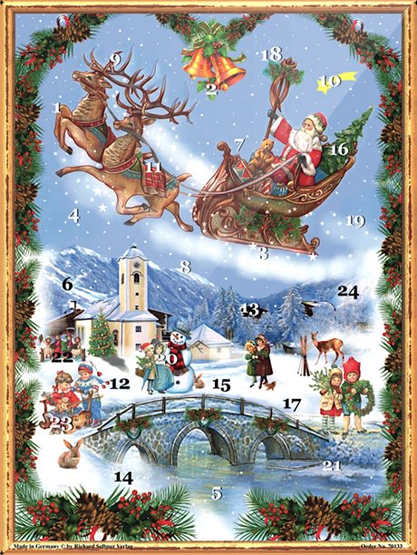 Adventskalender med glitter – Victorian nr.2 Tomte i Släde A3