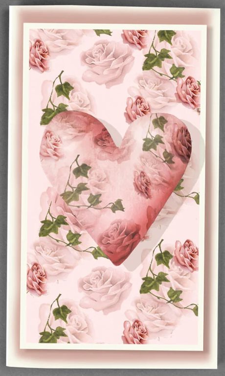 Kort m kuvert – Hjärta med rosor & murgröna