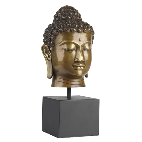Staty Buddha Head i oxiderad mässing H:38cm
