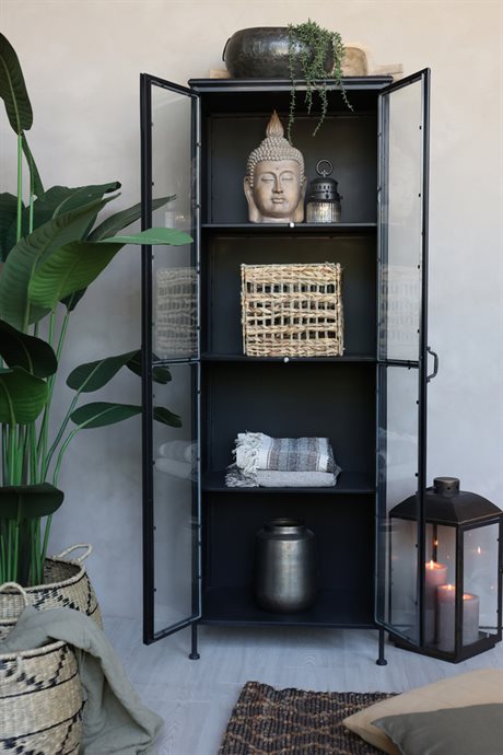 Vitrinskåp med glasdörrar svart