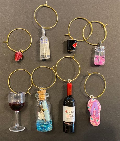 Wine Charms, 8 glasmarkörer, 3D -berlocker LYXMIX