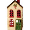 Ljuslykta i stengods – Hus med grön dörr & krans H:19cm 