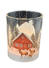 Ljuslykta i glas – Hjortar framför stuga stor H:12,5cm