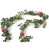 Girlang med rosa rosor & gröna blad konstgjord L:180cm