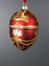 Julkula GLASS EGG – röd glaskula med guldglitter, går att öppna 6x6x9,5cm