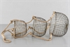 Tre hängande metallkorgar i antikbehandlad mässing Ø26x126cm
